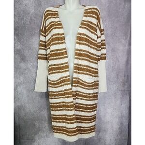 HYFVE Open Front Cardigan Sweater Womens Small White‎ Mustard Yellow Chunky Knit